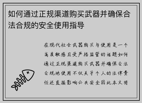如何通过正规渠道购买武器并确保合法合规的安全使用指导